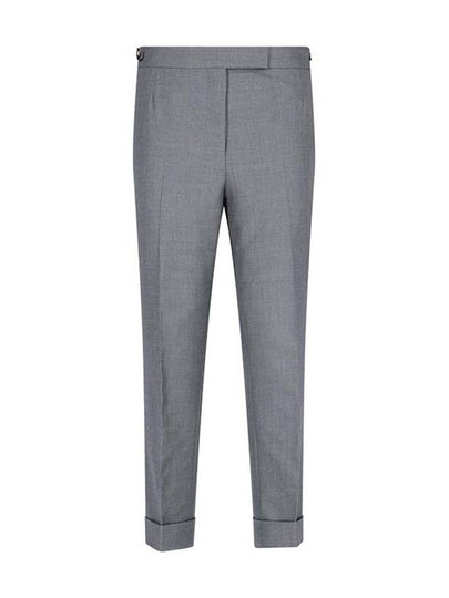 Tab Wool Turn-Up Straight Pants Grey - THOM BROWNE - BALAAN 2