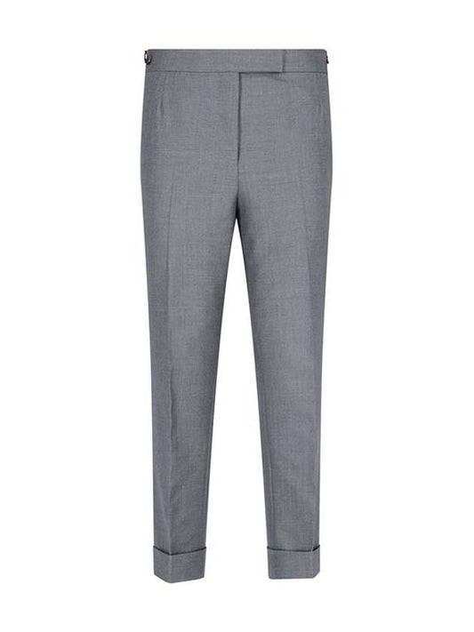 Tab Wool Turn-Up Straight Pants Grey - THOM BROWNE - BALAAN 2