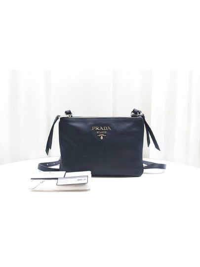 Vitello Phoenix double zipper leather cross bag navy 1BH046 - PRADA - BALAAN 2