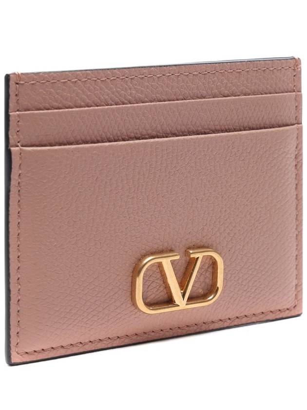 V Logo Signature Grainy Calfskin Card Wallet Pink - VALENTINO - BALAAN 4