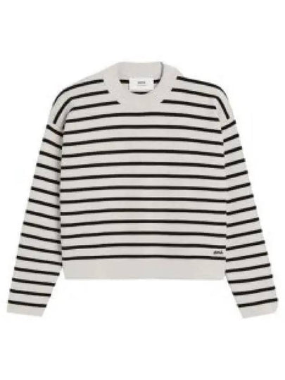 Embroidery Logo Sailor Crew Neck Striped Knit Top Black Chalk - AMI - BALAAN 2