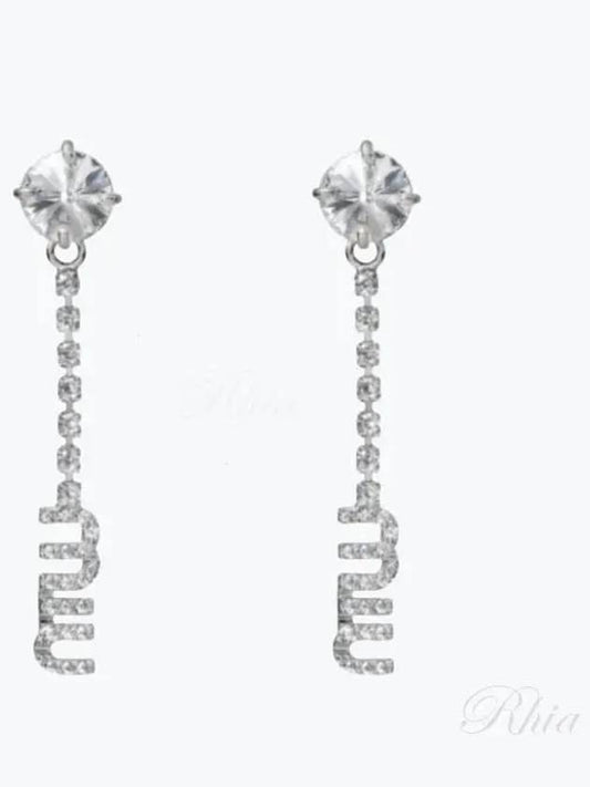 Logo Crystal Metal Earrings Silver - MIU MIU - BALAAN 2