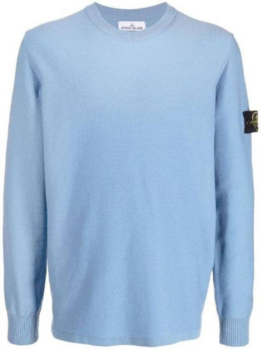 Men's Wappen Patch Crew Neck Wool Knit Top Blue - STONE ISLAND - BALAAN 1