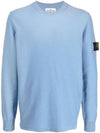 Men's Wappen Patch Crew Neck Wool Knit Top Blue - STONE ISLAND - BALAAN 1