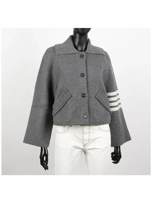 Milano 4-bar Crop Boiled Wool Single Coat Medium Grey - THOM BROWNE - BALAAN 3