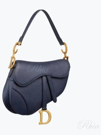 Saddle Grained Calfskin Shoulder Bag Navy - DIOR - BALAAN 2