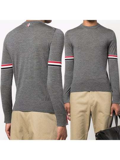 Merino Striped Crew Neck Knit Top Grey - THOM BROWNE - BALAAN 2