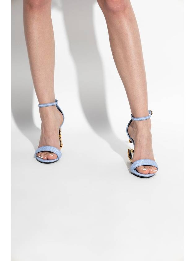 Dolce & Gabbana Sandals With Decorative Logo-shaped Heel, Women's, Blue - DOLCE&GABBANA - BALAAN 2