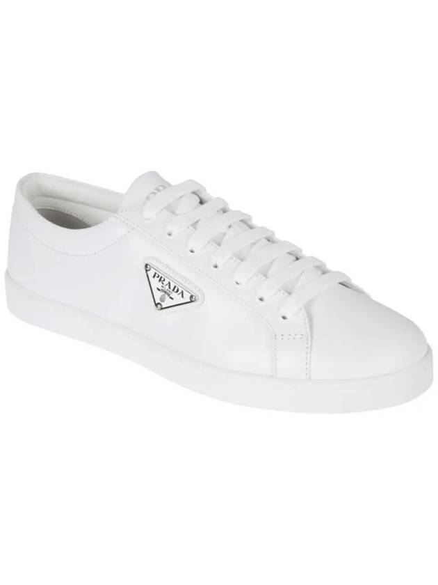 Brushed Leather Low-Top Sneakers White - PRADA - BALAAN 5