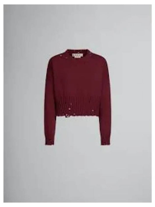 Embroided Logo Distressed Knit Top Red - MARNI - BALAAN 2