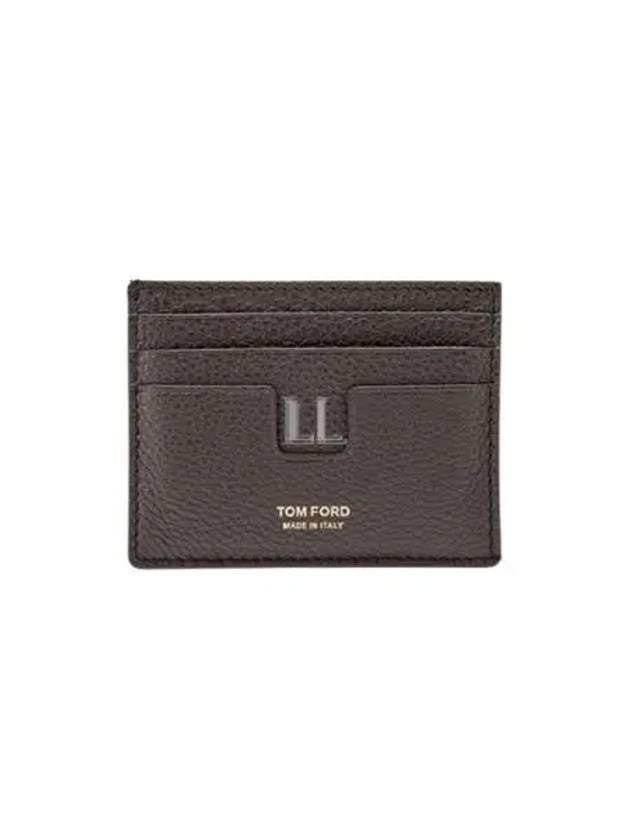 T-Line Logo Grain Leather Card Wallet Brown - TOM FORD - BALAAN 2