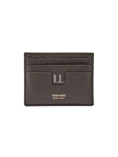 T-Line Logo Grain Leather Card Wallet Brown - TOM FORD - BALAAN 2