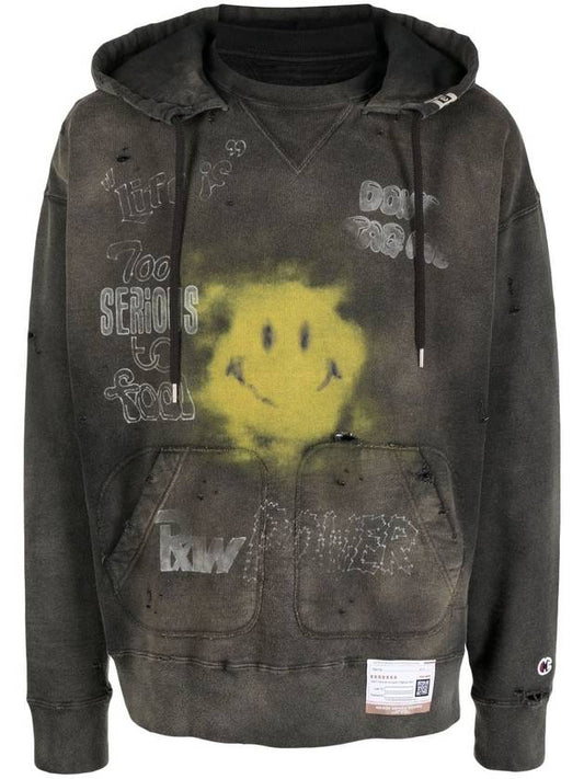 MAISON smile graphic print hoodie black - MIHARA YASUHIRO - BALAAN.