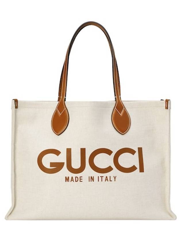 Print Medium Canvas Tote Bag Beige Brown - GUCCI - BALAAN 1