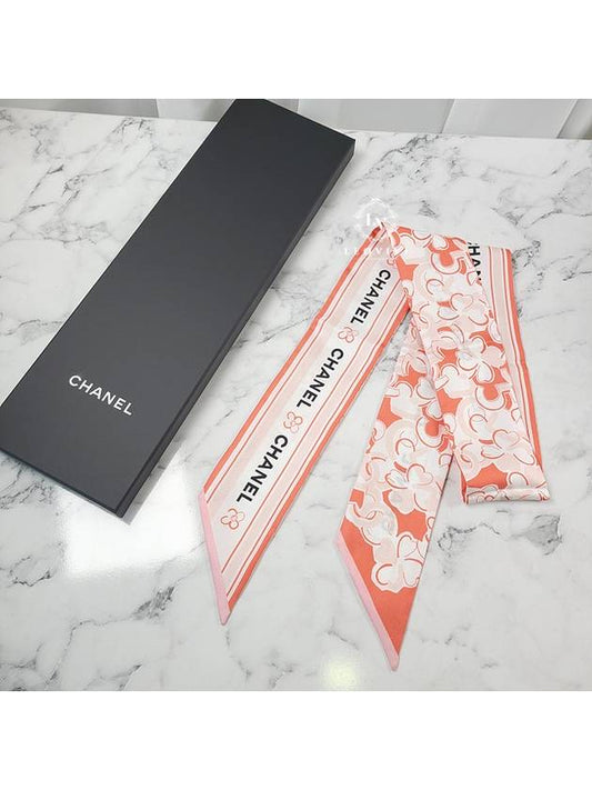 CC Logo Flower Pattern Print Silk Slim Bandeau Twilly Petite Scarf Orange AA8141 - CHANEL - BALAAN 2