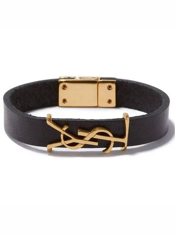 Saint Laurent YSL Gold Monogram Logo Leather Bracelet Black - SAINT LAURENT - BALAAN 1