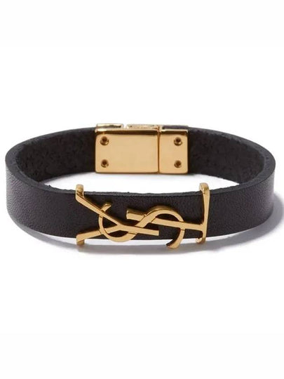 Monogram Opyum Leather Bracelet Black Gold - SAINT LAURENT - BALAAN 2