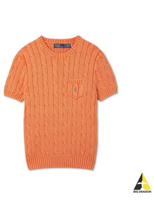 W Cable Knit Cotton Short Sleeve Sweater Orange - POLO RALPH LAUREN - BALAAN 1