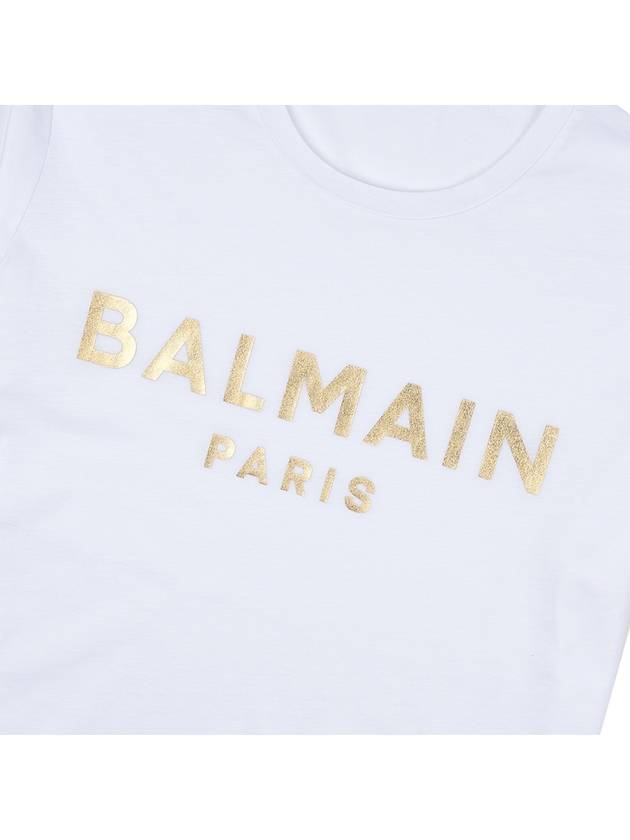 Men's Metallic Gold Logo Print Cotton Short Sleeve T-Shirt White - BALMAIN - BALAAN 6