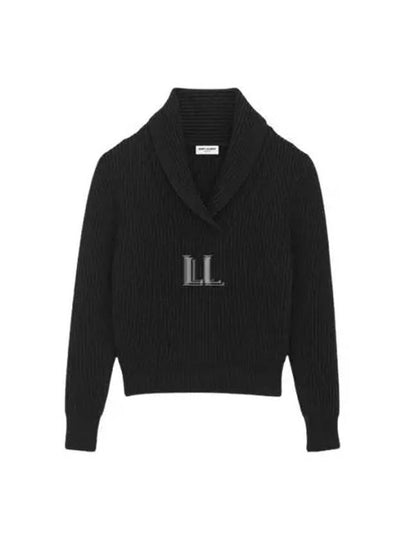 Shawl Collar Wool Knit Top Black - SAINT LAURENT - BALAAN 2