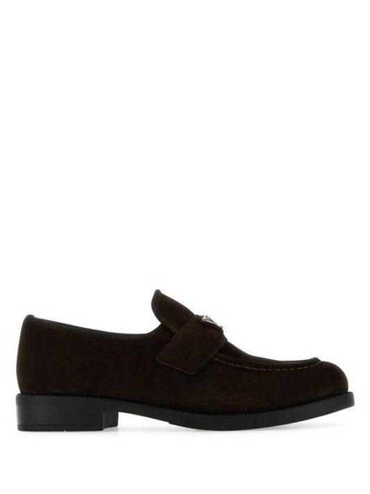 Triangle Logo Suede Loafers Dark Brown - PRADA - BALAAN 1