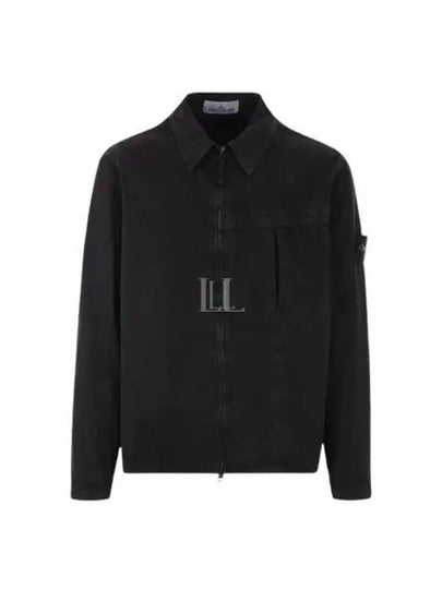 Organic Cotton Shirt Zip Up Jacket Black - STONE ISLAND - BALAAN 2