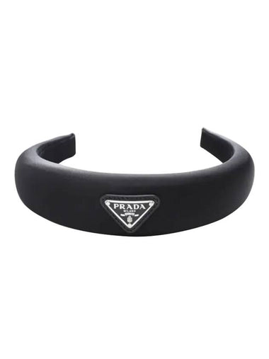 Re-Nylon Triangle Logo Hair Band Black - PRADA - BALAAN 1