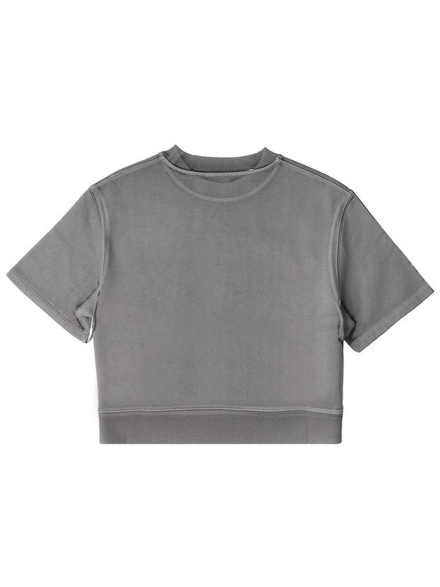 Print Cropped Short Sleeve T-Shirt Grey - MIU MIU - BALAAN 3