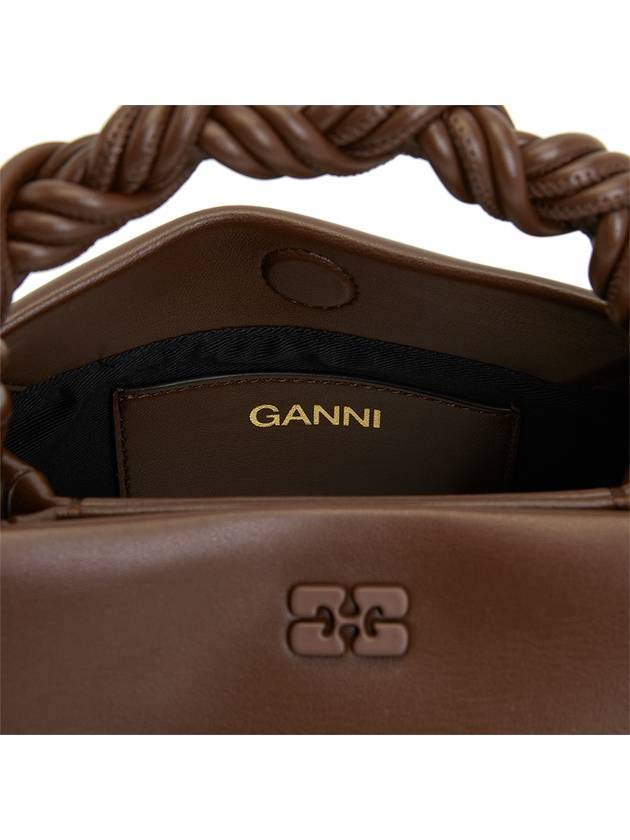 Logo twisted Handle Small Leather Tote Bag Brown - GANNI - BALAAN 11