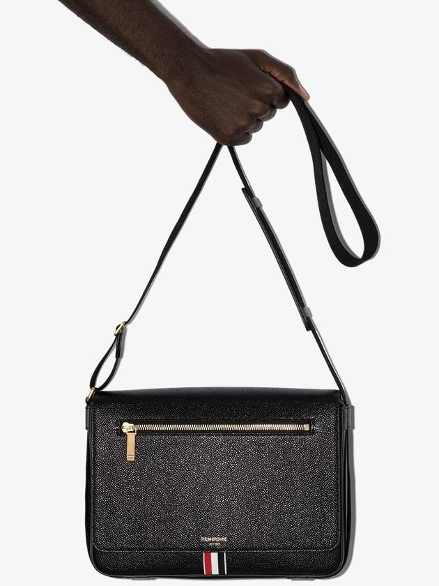 Tonal Strap Leather Reporter Cross Bag Black - THOM BROWNE - BALAAN 3