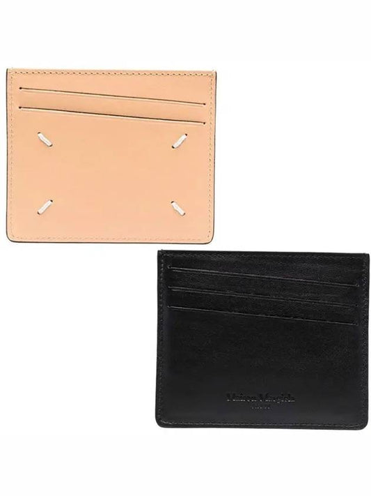 Two-tone Stitched Logo Leather Card Wallet Beige Black - MAISON MARGIELA - BALAAN 2