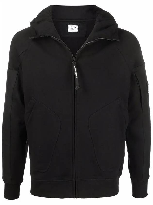 Lens Patch Diagonal Raised Fleece Mix Hooded Jacket Black - CP COMPANY - BALAAN 3