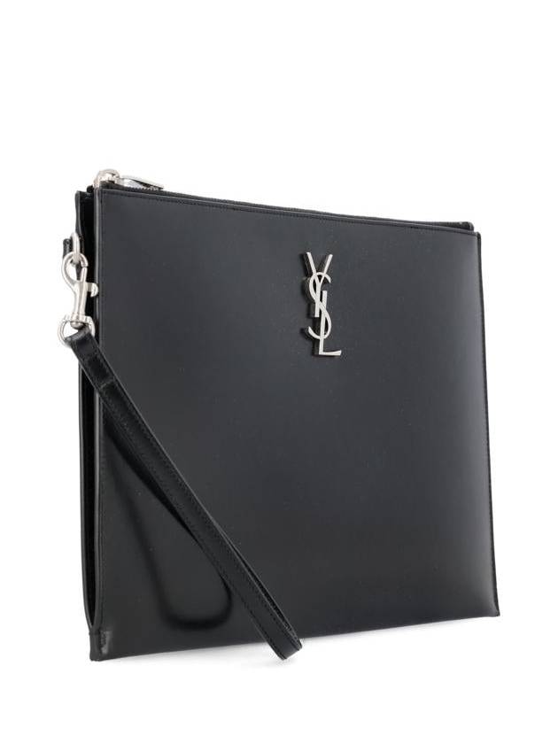 Monogram Silver Logo Clutch Bag Black - SAINT LAURENT - BALAAN 3