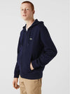 Embroidery Logo Kangaroo Pocket Fleece Zip Up Hoodie Navy - LACOSTE - BALAAN 3