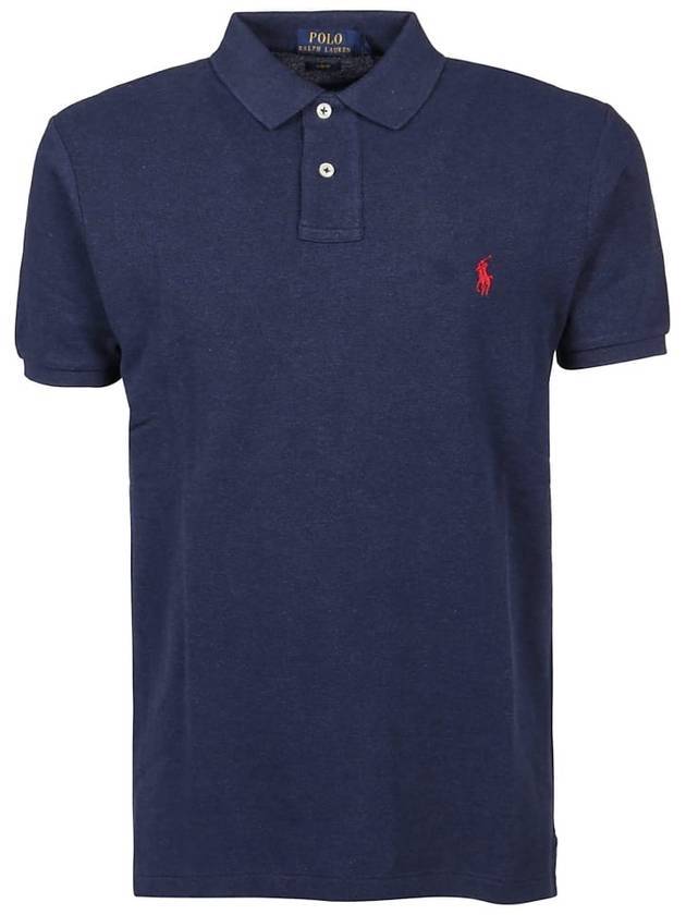 Men's Red Pony Embroidery Slim Fit Short Sleeve PK Shirt Navy - POLO RALPH LAUREN - BALAAN.