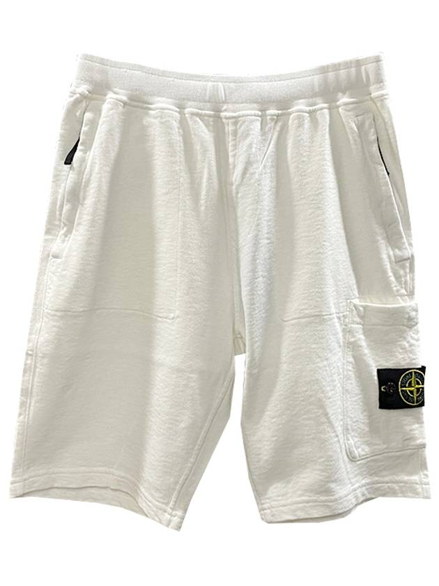 Men's OLD Treatment Logo Patch Cargo Bermuda Shorts White - STONE ISLAND - BALAAN 2