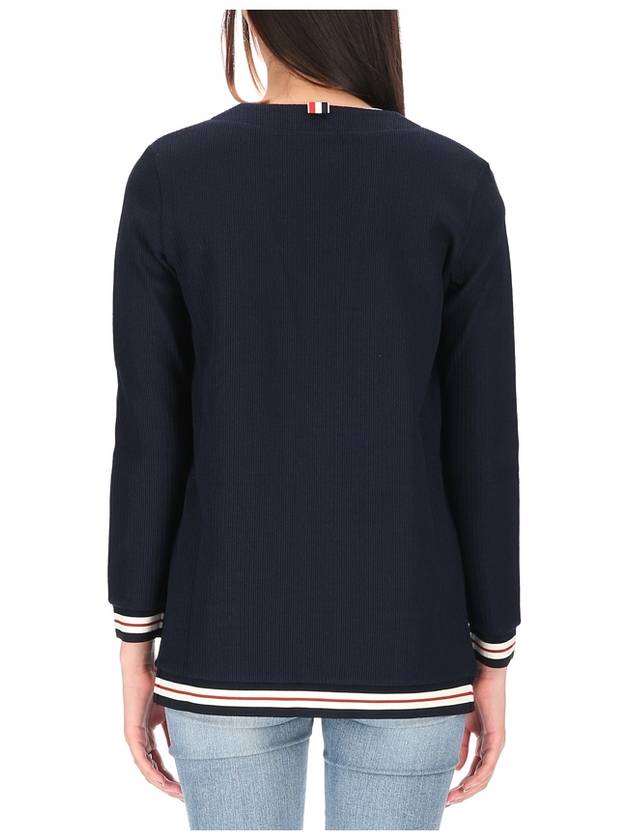 Cricket Stripe Lightweight Textured Cotton V-Neck Cardigan Navy - THOM BROWNE - BALAAN 6