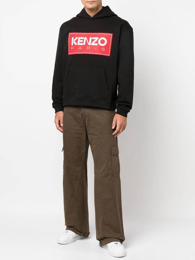 Paris Logo Patch Cotton Hoodie Black - KENZO - BALAAN 3