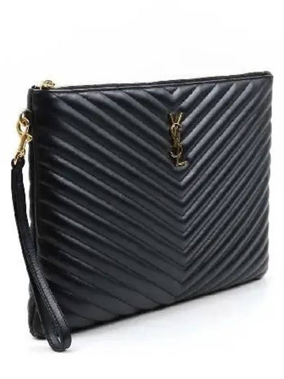 440222 Black leather matelass gold clutch - SAINT LAURENT - BALAAN 2