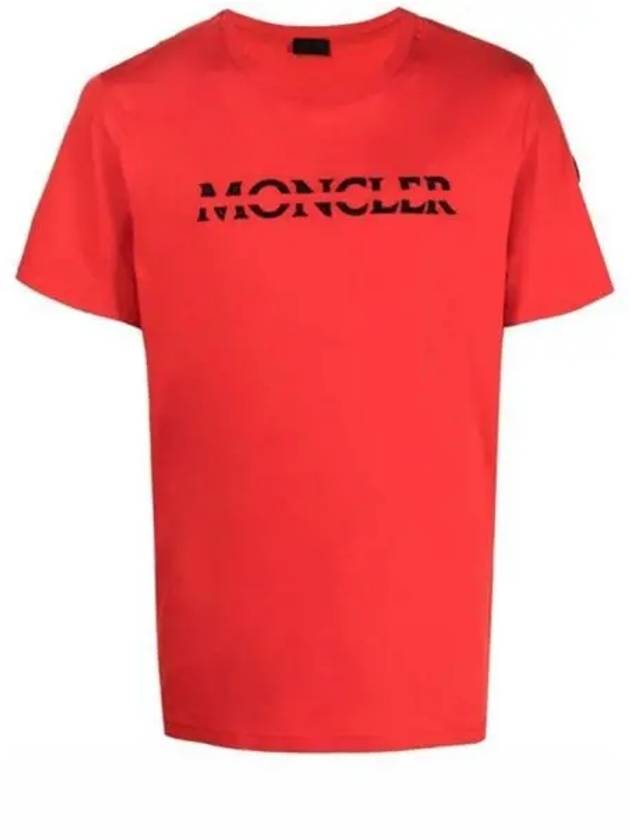 8C00008 829H8 463 Lettering Chest Logo Round Short Sleeve T shirt Red Men s TJ 271571 - MONCLER - BALAAN 1