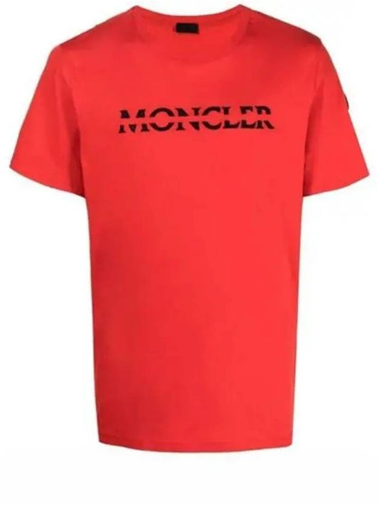 8C00008 829H8 463 Lettering Chest Logo Round Short Sleeve T shirt Red Men s TJ 271571 - MONCLER - BALAAN 1