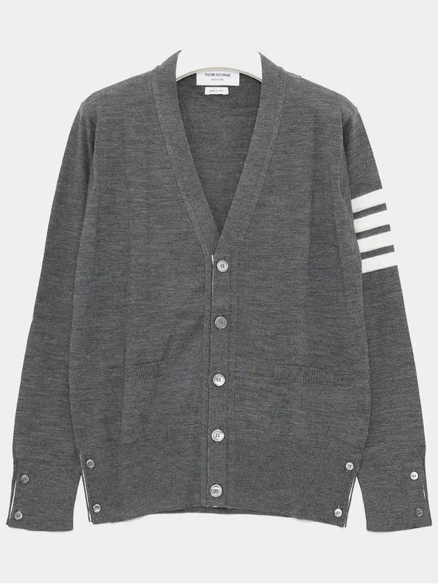 Men's Sustainable Classic Diagonal Wool Cardigan Medium Grey - THOM BROWNE - BALAAN 3