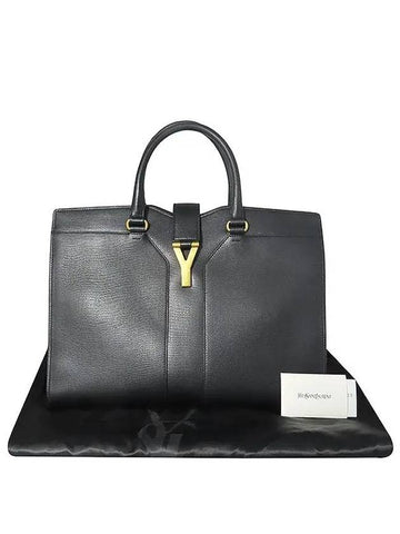 YSL Yip 274759 Black Leather Kabachic L Size Gold Logo Tote Bag - SAINT LAURENT - BALAAN 1