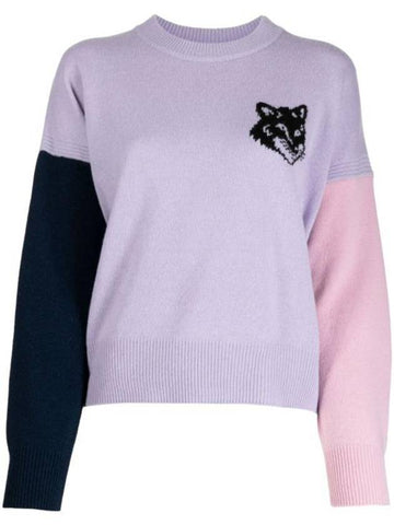 Fox Head Color Block Wool Knit Top Purple - MAISON KITSUNE - BALAAN 1