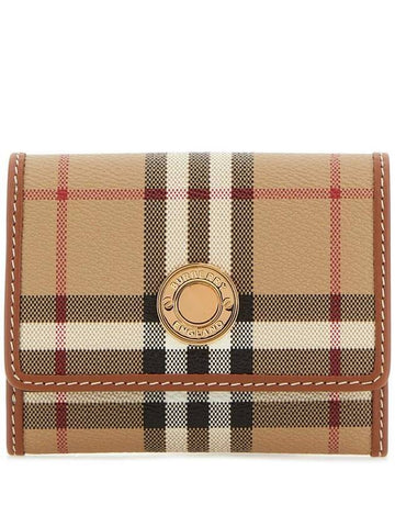 Women's Checked Leather Small Half Wallet Archive Beige - BURBERRY - BALAAN 1