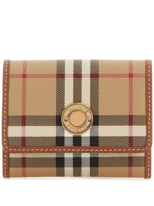 Women's Checked Leather Small Half Wallet Archive Beige - BURBERRY - BALAAN 1