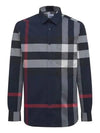 Check Motif Cotton Long Sleeve Shirt Navy - BURBERRY - BALAAN 2