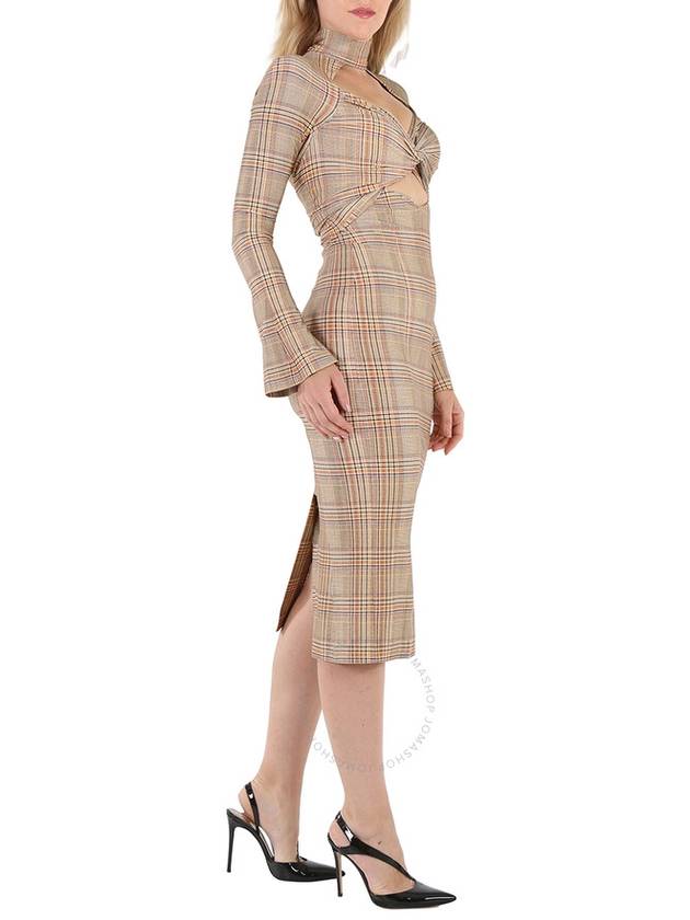 Burberry Ladies Dark Honey Cut-Out Checked Midi Dress, Brand Size 8 (US Size 6) - BURBERRY - BALAAN 3