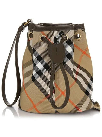 Check Drawstring Bucket Bag Sand - BURBERRY - BALAAN 2