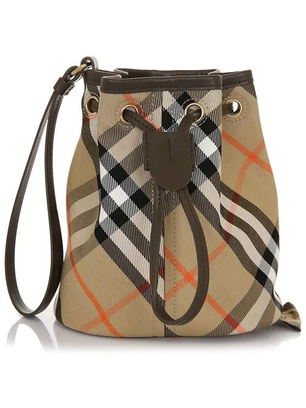 Check Drawstring Bucket Bag Sand - BURBERRY - BALAAN 3